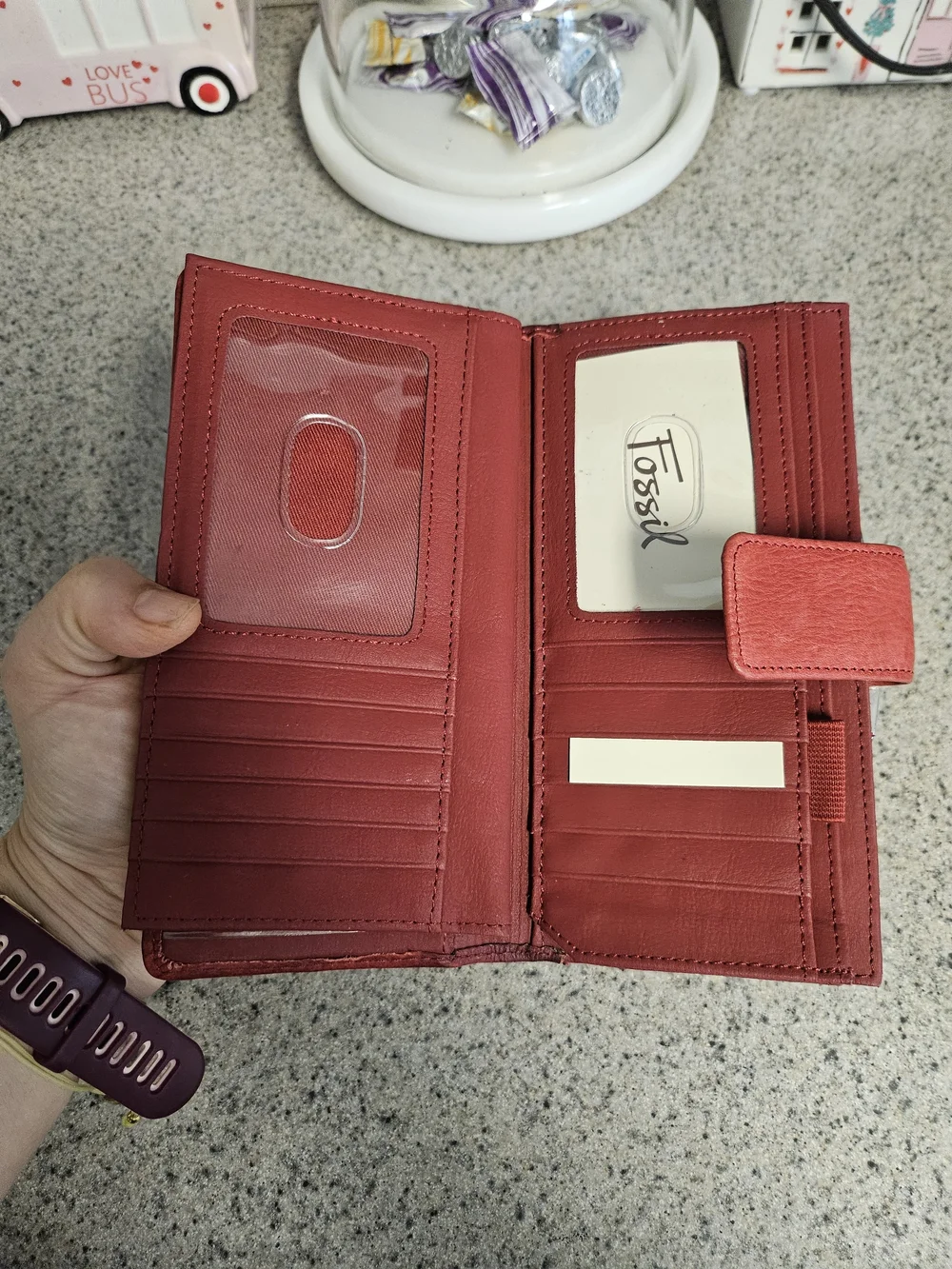 Fossil Red Embossed Paisley Leather Wallet